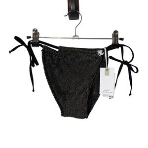 NWT GOOD AMERICAN Metallic Sparkle String Bikini Bottoms Black Gold 1/2 Small
